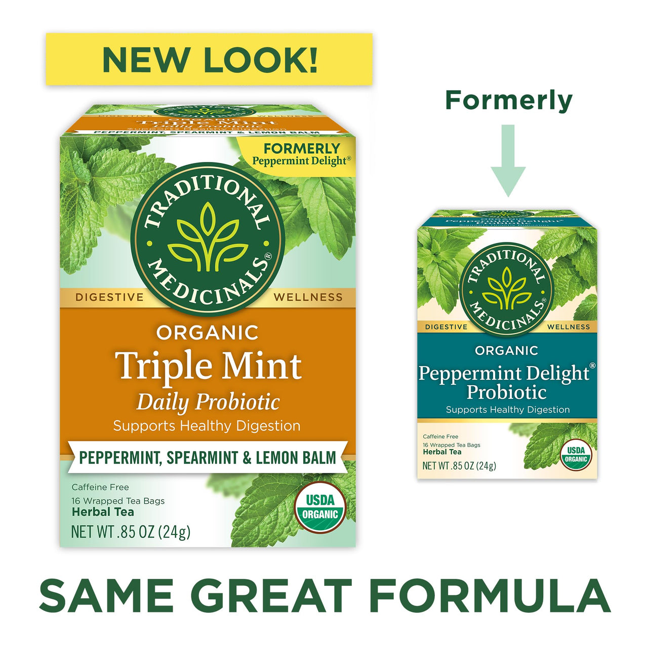 Traditional Medicinals Tea, Organic Triple Mint - Supports Healthy Digestion - Kosher, Non-GMO, Caffeine-Free - 16 Tea Bags