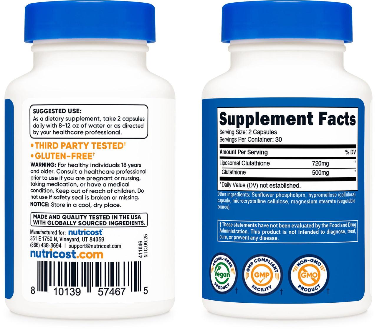 Nutricost Liposomal Glutathione Supplement 60 Capsules, 720 mg Per Serving - Vegan, GMO-Free, 30 Servings