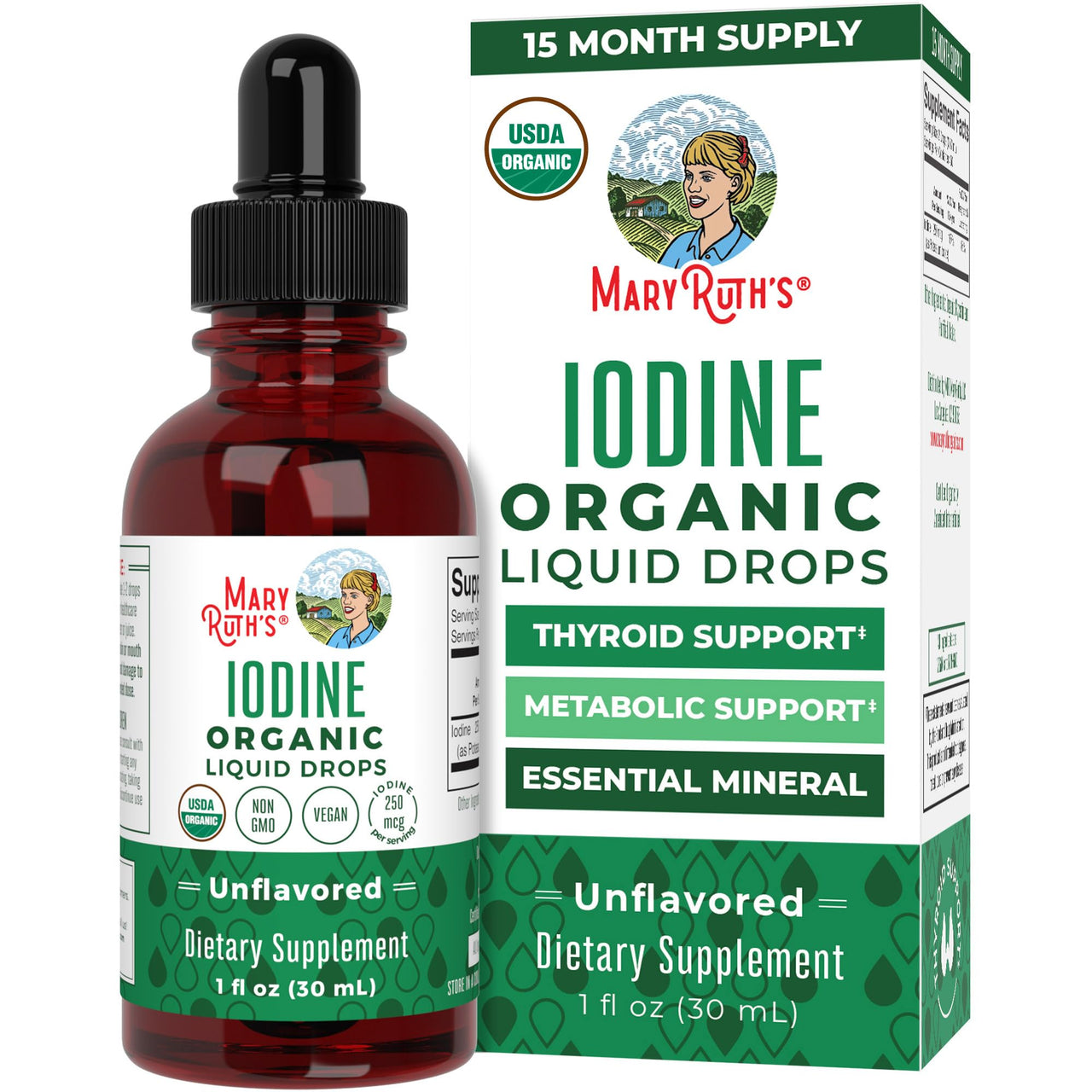 MaryRuth Organics Iodine Liquid Drops | Potassium Iodide | 1 Year Supply | 450 Servings | Thyroid Health | USDA Organic| Vegan | Non-GMO | Gluten Free | 1 Fl Oz