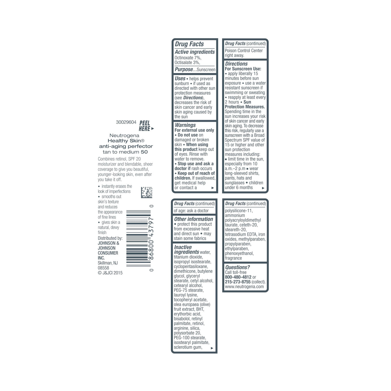Neutrogena Healthy Skin Anti-Aging Perfector Tinted Facial Moisturizer and Retinol Treatment with Broad Spectrum SPF 20 Sunscreen with Titanium Dioxide, 50 Tan to Medium, 1 fl. oz