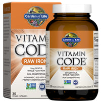 Thumbnail for Garden of Life Vitamin Code Raw Iron Supplement - 30 Vegan Capsules, 22mg Once Daily Iron, Vitamins C, B12, Folate, Fruit, Veggies & Probiotics, Iron Supplements for Women, Energy & Anemia Support