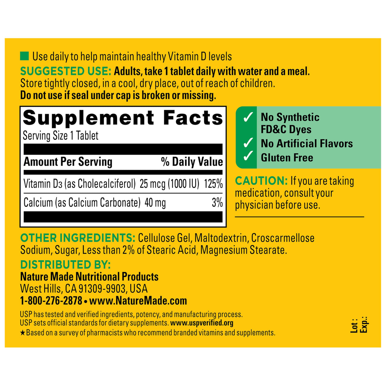 Nature Made Vitamin D3 1000 IU (25 mcg), Vitamin D Supplement for Bone, Teeth, Muscle and Immune Health Support, 300 Tablets, 300 Day Supply