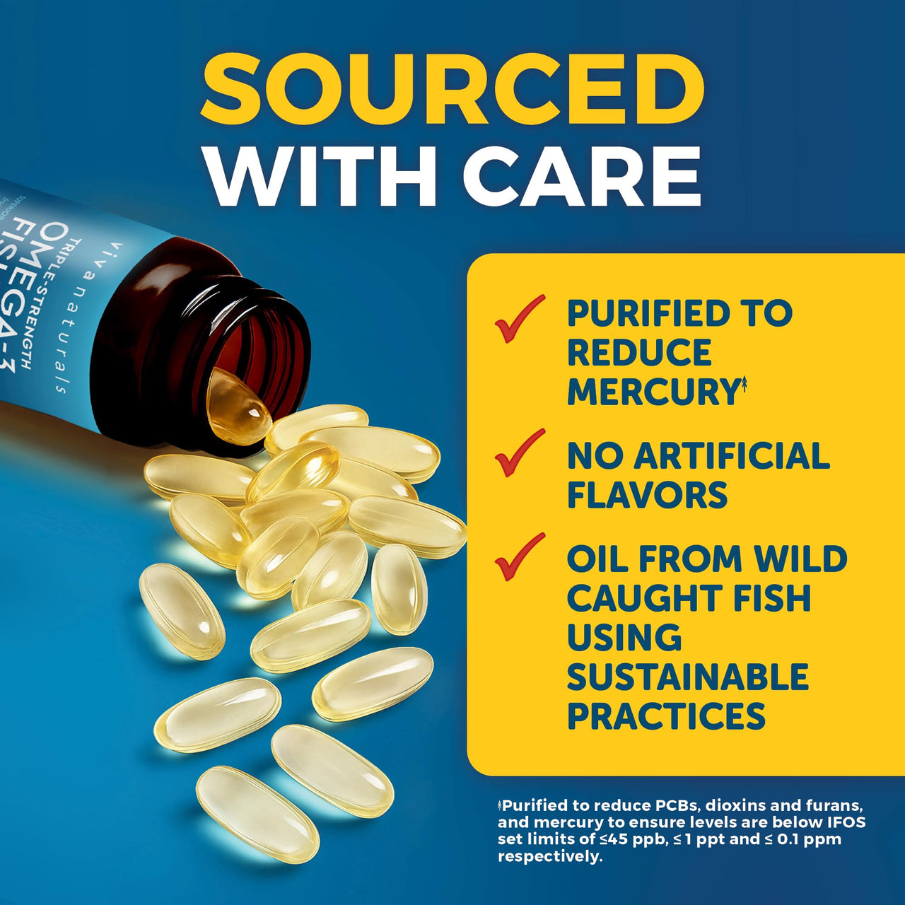 Viva Naturals Triple Strength Omega 3 Fish Oil Pills – 2500 mg High-Potency Formula with 2250 mg Omega 3 Fatty Acids (Including EPA, DHA, DPA) in rTG Form for Absorption – IFOS Certified, 90 Softgels