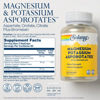 Thumbnail for Solaray Magnesium and Potassium with Bromelain, Magnesium Potassium Supplement for Heart Health, Electrolyte, and Muscle Support - Gluten Free & Lab Verified - 60 Servings, 120 VegCaps