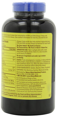 Thumbnail for Nature Made 1200mg of Fish Oil, 2400 per Serving, 360mg of Omega-3, 300 Softgels, 300 Count (Pack of 1)