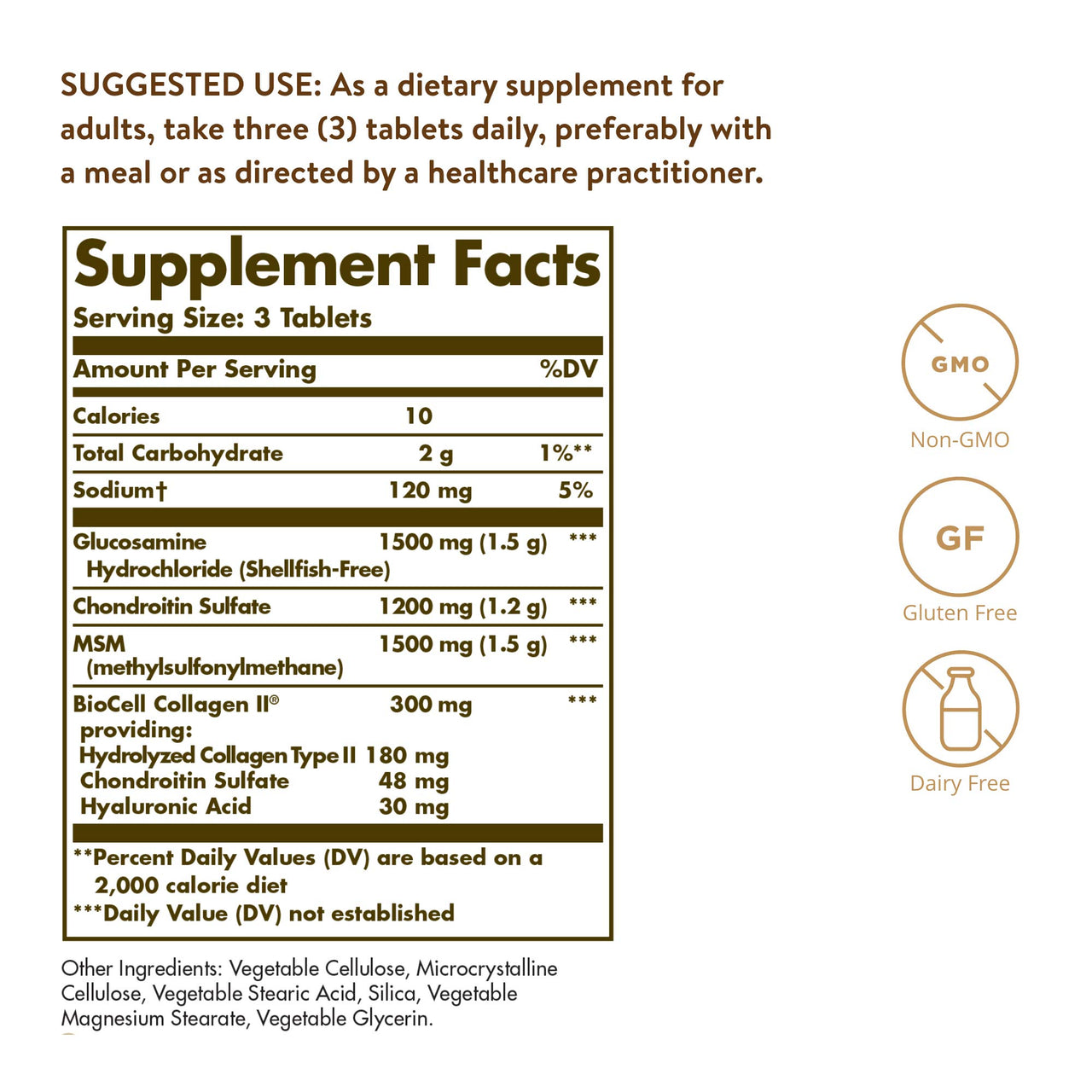 Solgar Glucosamine Hyaluronic Acid Chondroitin MSM (Shellfish-Free), 60 Tablets - Joint Support & Comfort - Supports Active Lifestyles - Non-GMO, Gluten Free, Dairy Free - 20 Servings