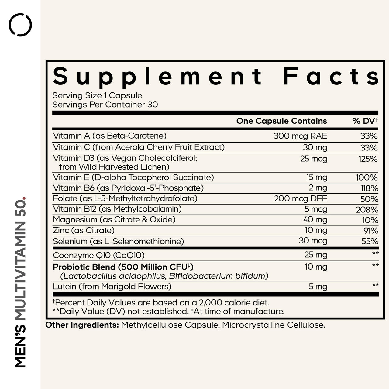 Codeage Men's Multivitamin 50 - Essential Vitamins & Minerals for Men Over 50 - Daily Multivitamins for Men Supplement - Vitamin A, C, D3, E, B6, B1, CoQ10, Probiotics, Lutein - Non-GMO - 30 Capsules