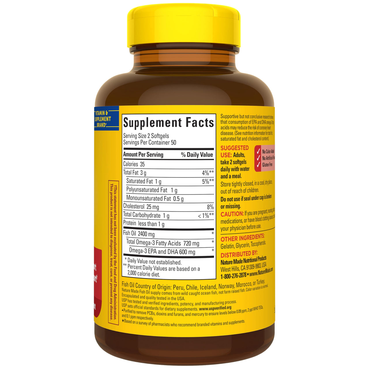Nature Made Fish Oil Omega 3 Supplements, 1200mg Softgels, Omega 3 Fish Oil for Healthy Heart Support, 100 Softgels, 50 Day Supply