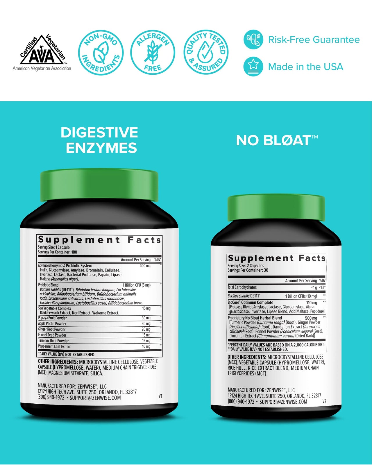 Zenwise Health Digestive Enzymes, No Bloat, and Free Travel Tin with Probiotics for Digestive and Gut Health | Bloating Relief for Women and Men