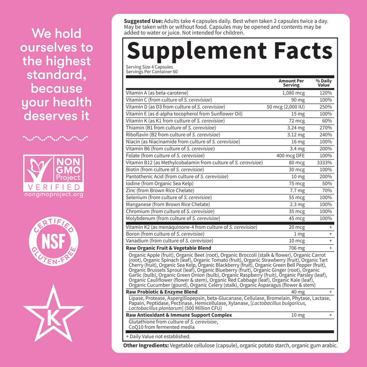 Garden of Life Vitamin Code Multivitamin for Women 50 & Over, B Vitamins, A, C, D3, E & K, CoQ10, Probiotics & Enzymes, for Women 50 Plus, 240 Capsules