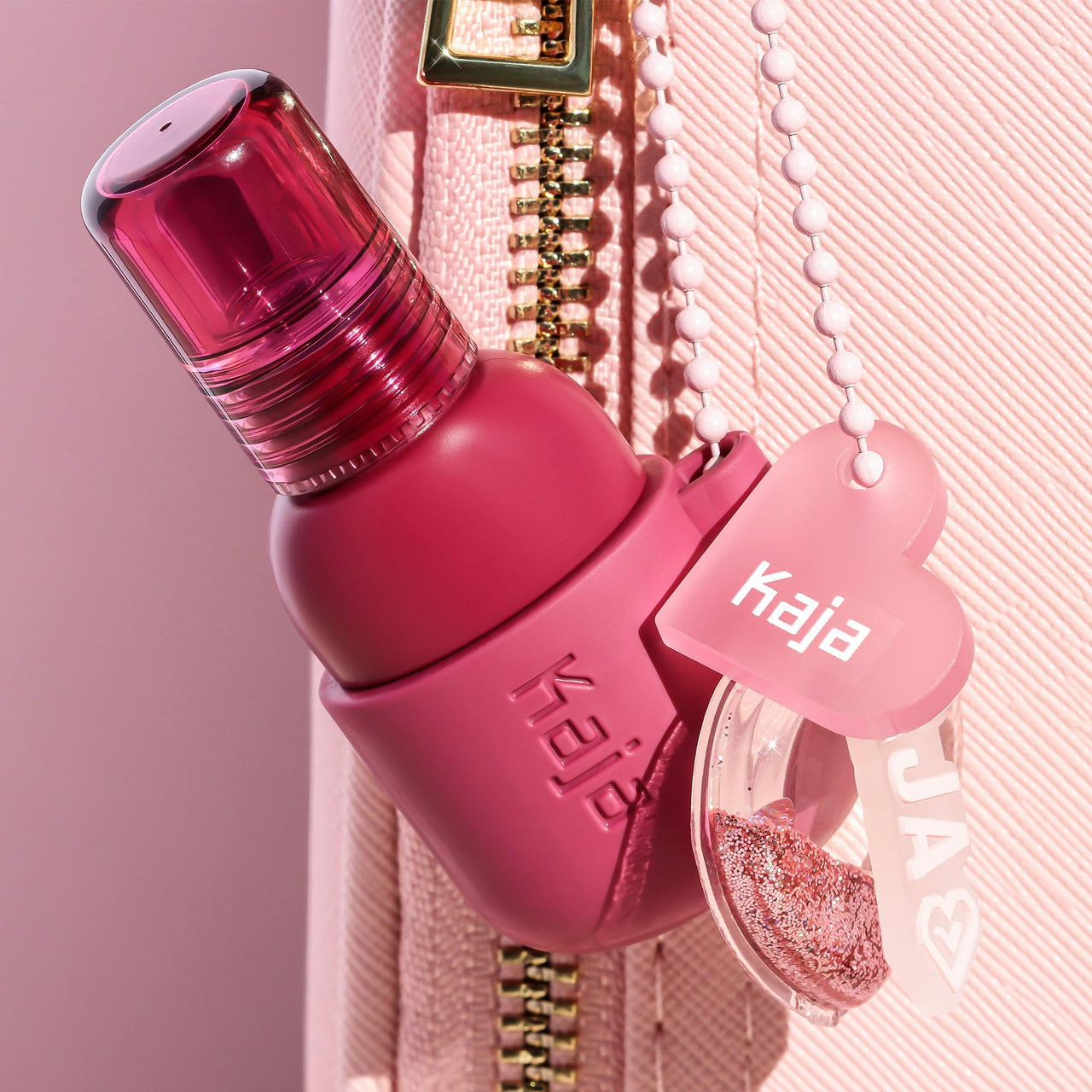Kaja Lip & Blush Glazed Keychain Stain - Jelly Charm 01 Cherry Spritz | with Triple Berry Complex, Lemon Fruit Extract &Olive Squalane, Hydrating, Long Lasting Tint