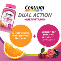 Thumbnail for Centrum MultiGummies Multi+ Beauty Dual Action Multivitamin, Specially Designed with Biotin for Healthy Hair, Skin and Nails, Cherry/Berry/Orange Flavors - 100 Count