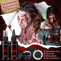 Thumbnail for BOBISUKA 5PCS Halloween Fake Blood Kit – Dripping Fresh Blood, Dark Spray Blood, Coagulated Gel, Cleansing Soap, Stipple Sponge – Realistic Washable SFX Makeup for Zombie, Vampire Monster & Cosplay