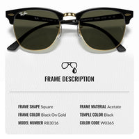 Thumbnail for Ray-Ban RB3016 Clubmaster Polarized Classic Square Shape Sunglasses for Men and Women -Timeless Classic Sun Glasses with Modern Elegance - Premium UV Protection - Designer Men's and Women's Sunglasses