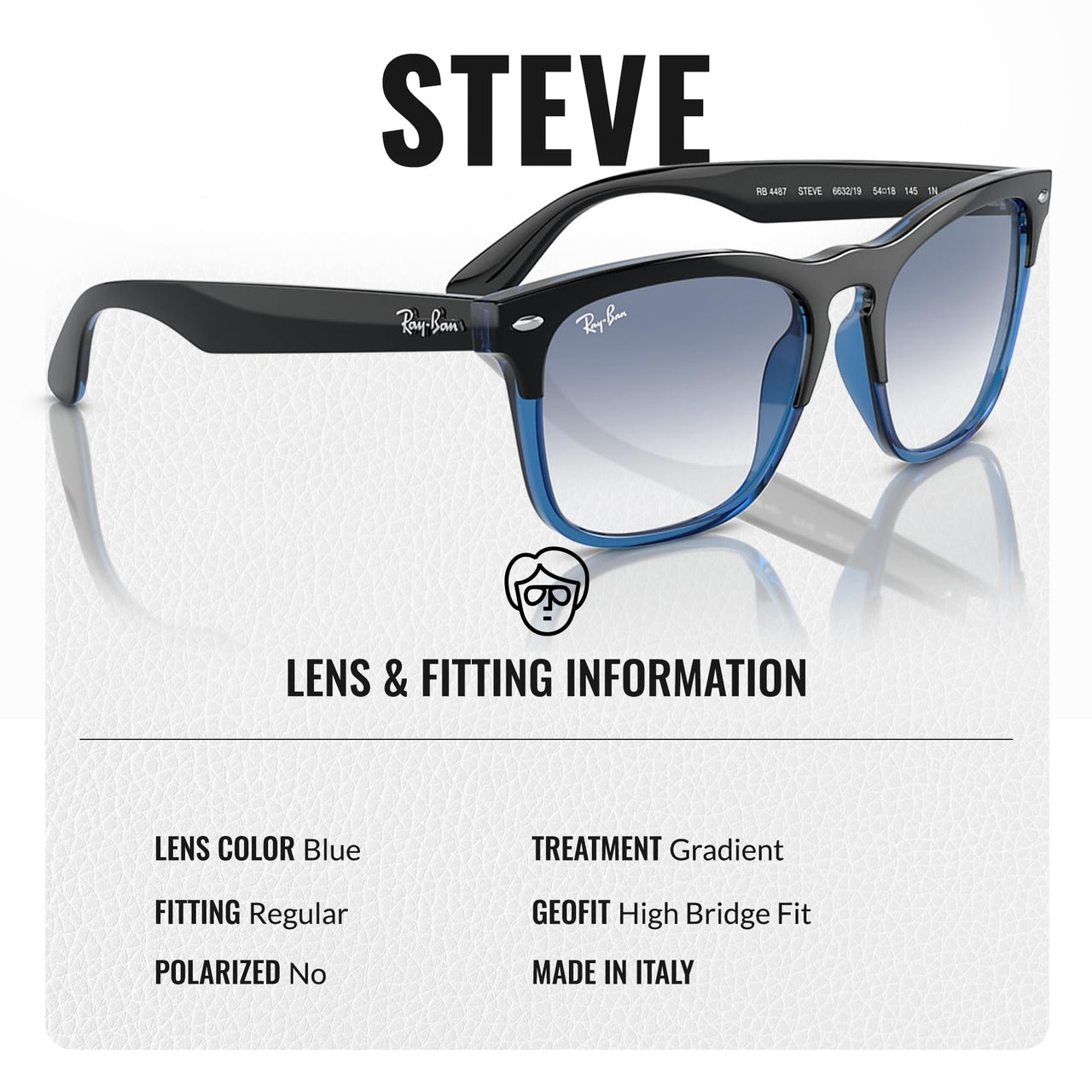 Ray-Ban RB4487 STEVE Square Shaped Non-Polarized Sunglasses for Men & Women – Includes Official RAYBAN Eyewear Kit – Ideal Formal & Casual Wear Sunglasses – Blue Lens