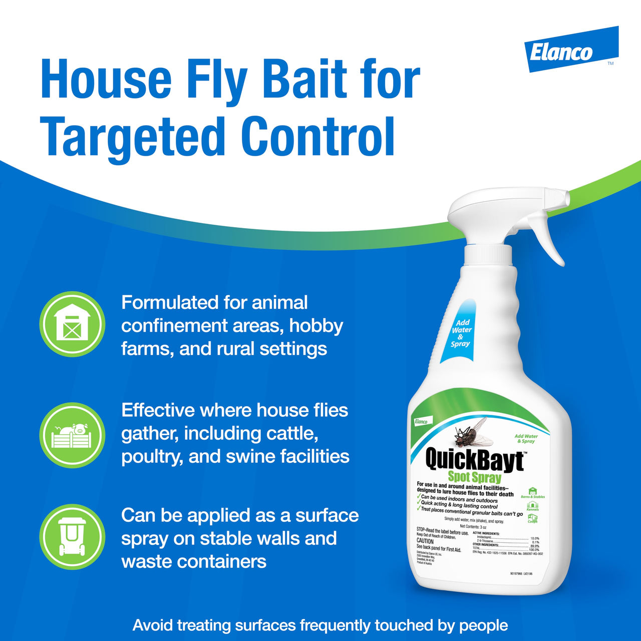QuickBayt Spot Spray | Premise Spray for Recreational Farms and Rural Environments | Controls Flies | 3oz Bottle