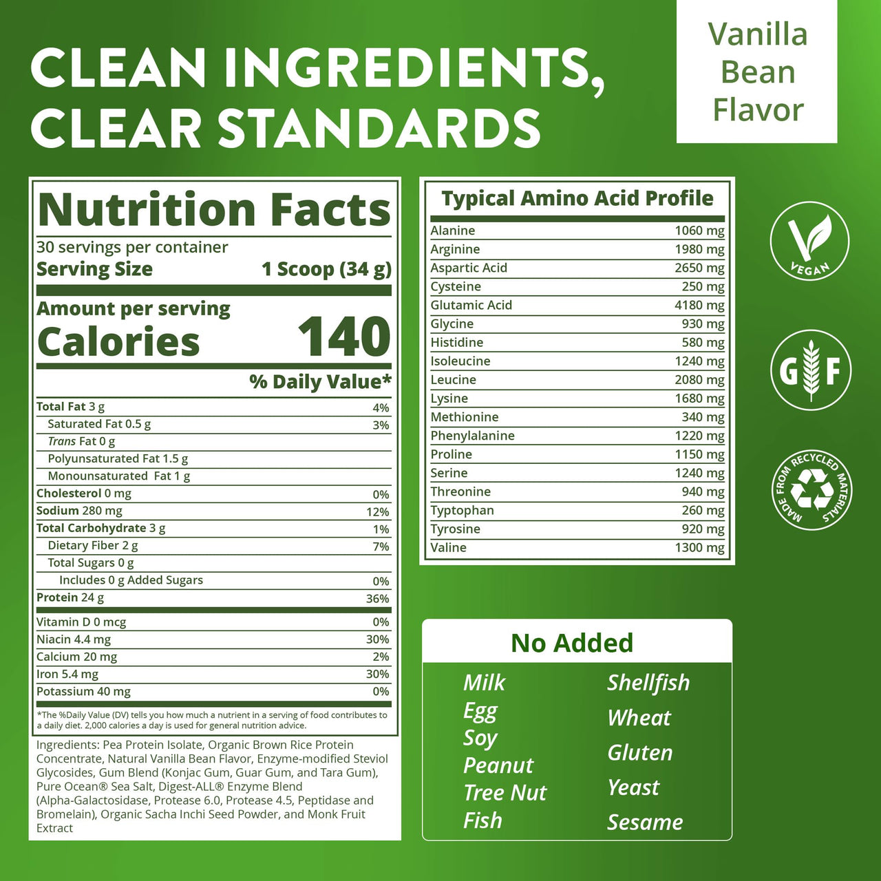 MRM Veggie Elite Performance Protein - Vanilla Bean, Plant-Based Powder, 24g Protein per Serving with BCAAs & Digestive Enzymes, Clinically Tested - Vegan, Gluten-Free - 30 Servings