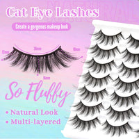 Thumbnail for Losha Eyelashes Natural Look Faux Mink Lashes Pack Handmade Fluffy False Eyelashes 14 Pairs Cat Eye Lashes (54)