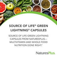 Thumbnail for NaturesPlus Source of Life Green Lightning - 180 Capsules - All-Natural High-Energy Whole-Food Supplement - Green Superfoods & Digestive Enzymes - Gluten Free, Vegetarian - 45 Servings
