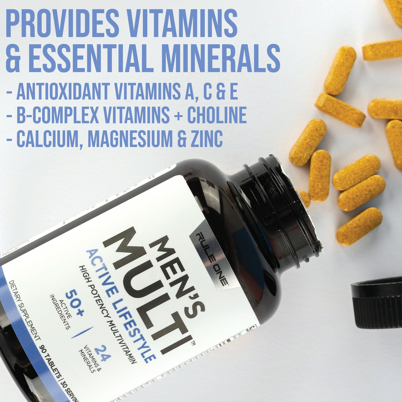 Rule 1 Proteins Men's Daily Multi - Vitamins, Essential Minerals, Superfoods, Digestive Enzymes, Amino Acids, & Antioxidants for Active Lifestyles and Wellness Support (90 Tablets, 30 Day Supply)