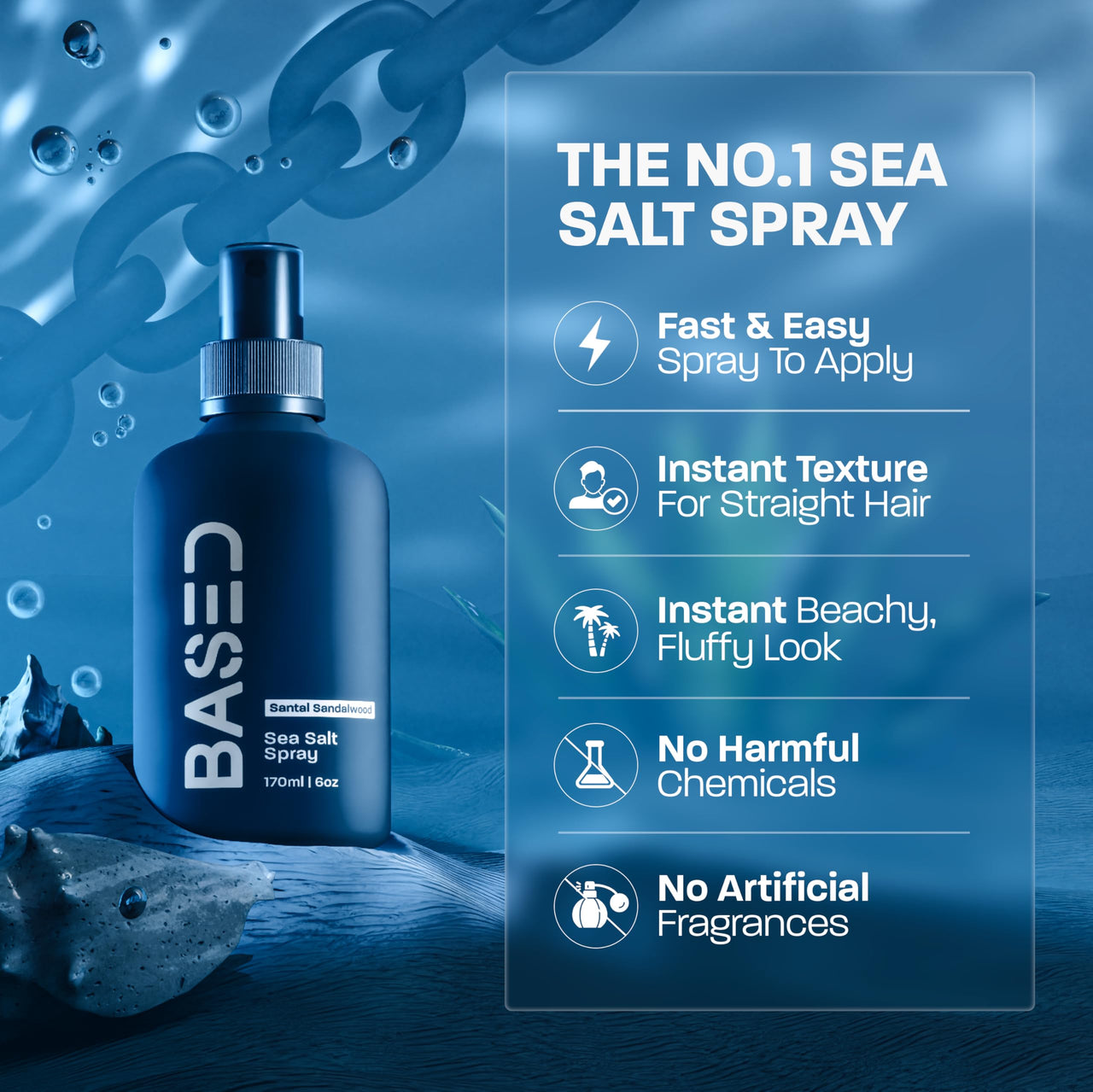 Based Bodyworks Sea Salt Spray, Natural Finish Sea Salt Spray for Hair, Volumizes & Texturizes, Infused with Kelp & Vitamin B5, Light & Non-Greasy, Paraben, Sulfate, Phthalate Free, 6.8 oz (Pack of 1)