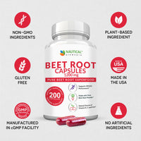 Thumbnail for Beet Root Capsules - 1200mg Per Serving - 200 Beet Root Powder Capsules - Beetroot Powder Supports Blood Pressure, Athletic Performance, Digestive, Immune System (Pure, Non-GMO & Gluten Free