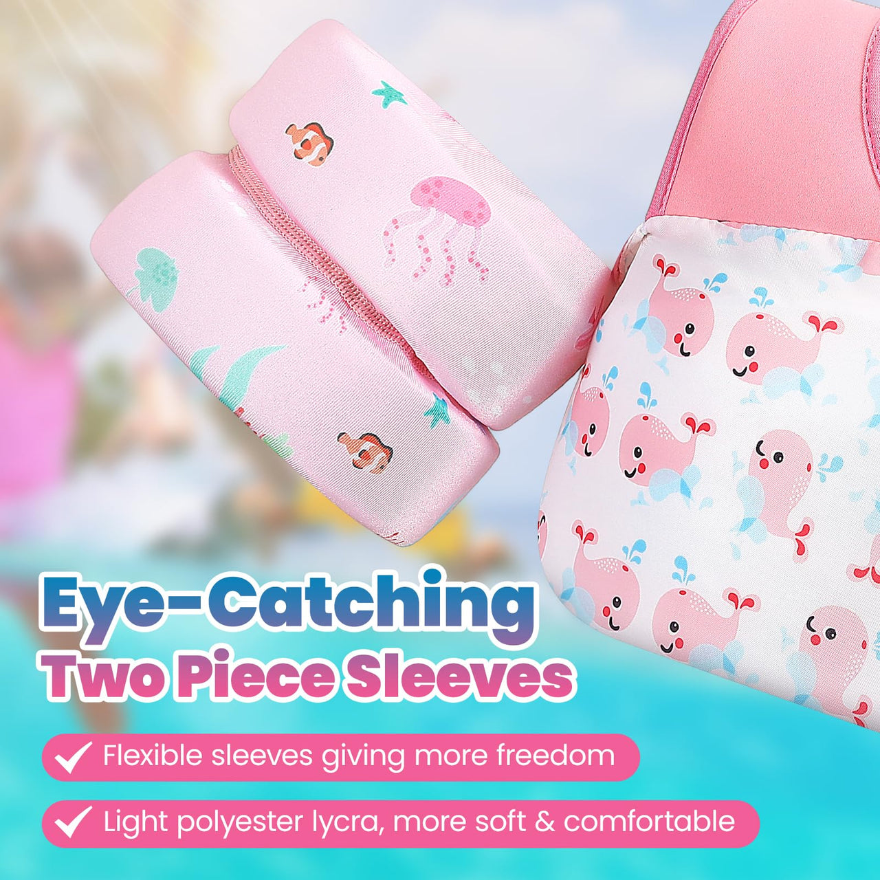 Heysplash Swim Vest for Kids, Toddler Pool Floaties Fit 22-70 Lbs,Swimming Vest with Adjustable Strap, Swim Jacket Water Wing Arm Float, Puddle Beach Boat Jumper Float Device Girl Age 2-7,Pink Whale