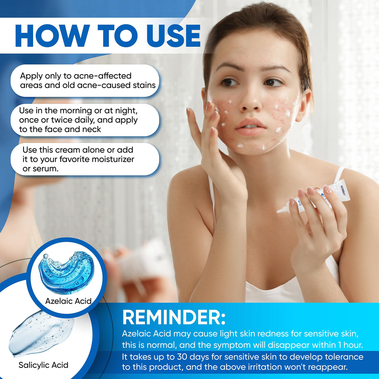 AOBBIY Azelaic Acid Cream for Face: Redness-Soothing Azelaic Acid Facial Cream for Uneven Tone, Blemish-Prone Skin, Pore Care, and Skin Clarity Support, 4 oz