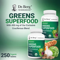 Thumbnail for Dr. Berg's Greens Superfood Cruciferous Vegetable Tablets - Vegetable Supplements for Adults w/ 11 Phytonutrient Super Greens Tablets - Energy, Immune System & Liver Veggie Tablets - 250 Tablets