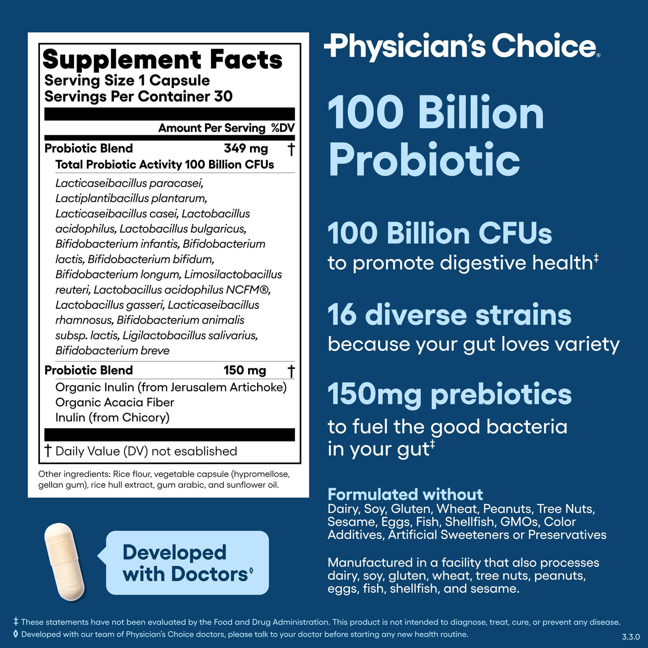 Physician's Choice 100 Billion Probiotic 30 Count + Easy Mix Fiber Bundle