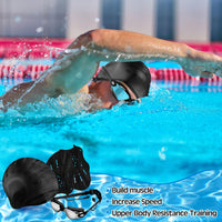Thumbnail for Foilswirl 8 Pcs Swimming Equipment Kit Anti Fog Swim Goggles Paddle Hand Cap Nose Cover Training Hand Paddles with Adjustable Straps for Lap Men Women(Black)