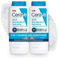 Thumbnail for CeraVe 2 In 1 Hydrating Anti Dandruff Shampoo And Conditioner Twin Pack, 1% Pyrithione Zinc Dandruff Treatment Helps Eliminate Dandruff, Color Safe & Sulfate Free, 12 Fl Oz Each (Set of 2)