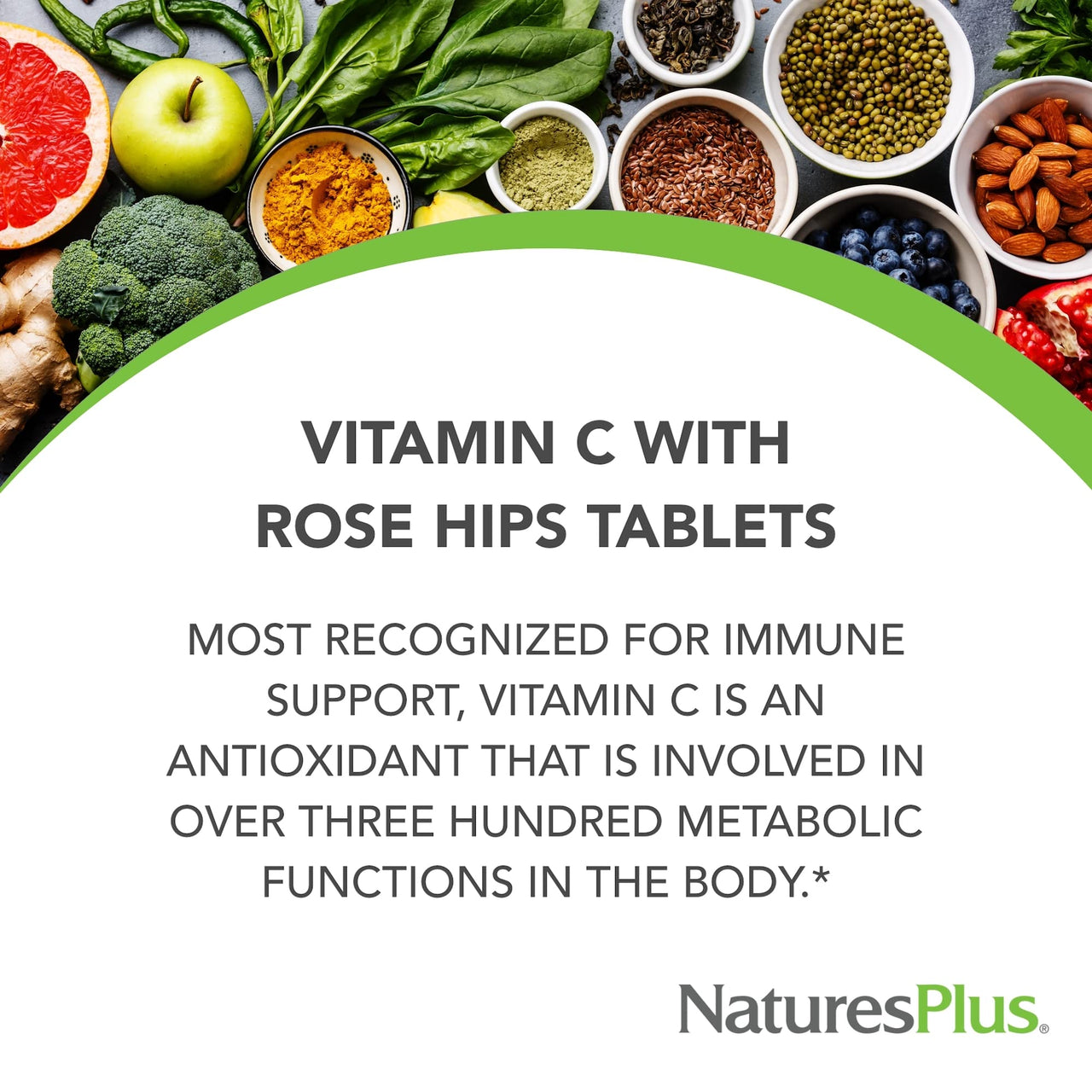 NaturesPlus Vitamin C 1000 mg with Rose Hips - 60 Sustained Release Tablets - Supports Immune Health, Energy & Antioxidant Protection - Vegetarian, Gluten Free - 60 Servings