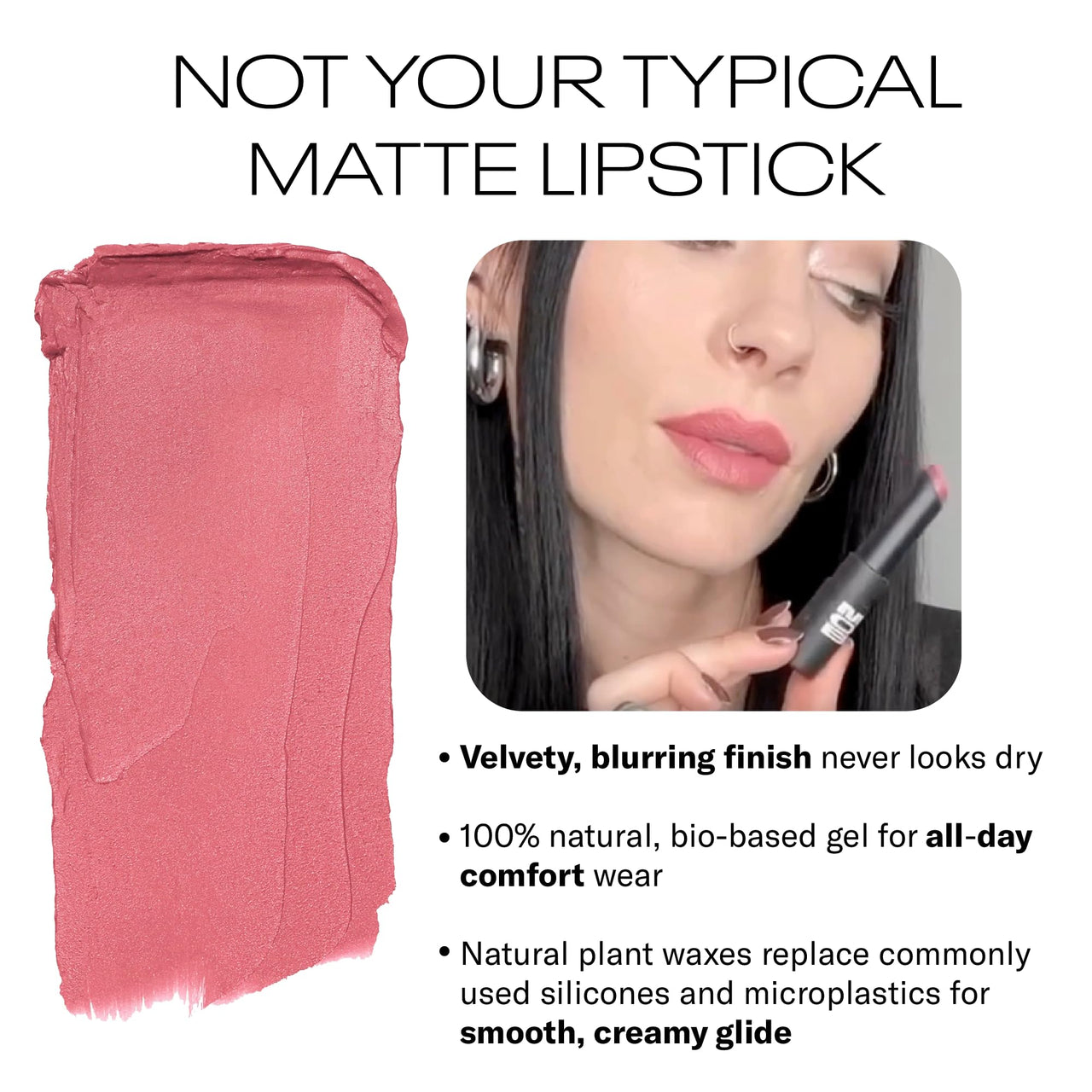 MOB Beauty Soft Matte Lipstick M93 – Rosy Mauve | Weightless, One-Swipe Color Infused with Skincare | Vegan, Silicone-Free, Cruelty-Free Formula in a Biodegradable Capsule