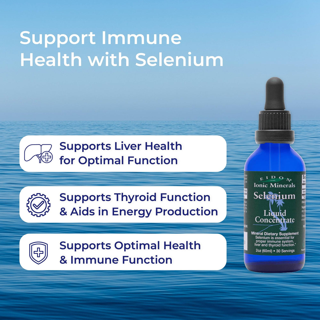 Eidon Ionic Minerals Liquid Selenium Concentrate - Selenium Drops for Men & Women, Sodium Selenate Supplement for Adults, Supports a Healthy Immune System and Tissue Health, Sugar Free - 2 oz