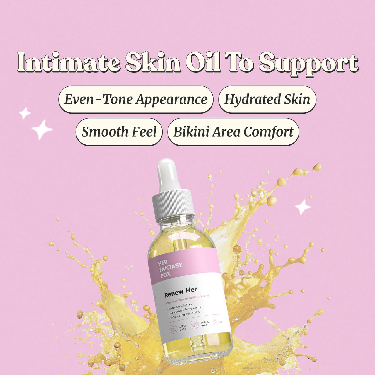Her Fantasy Box Renew Her | Natural Rejuvenating Yoni Oil for Dark Spots, Ingrown Hair, and Skin Brightening - Nourishing, Moisturizing Formula for All Skin Types