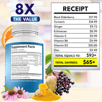 Thumbnail for NEW AGE 8 in 1 Immune Support Booster Supplement with Echinacea, Vitamin C and Zinc 50mg, Vitamin D 5000 IU, Turmeric Curcumin & Ginger, B6, Elderberry 120 Count (Pack of 2)