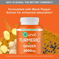Thumbnail for Qunol Turmeric Curcumin with Black Pepper & Ginger, 2400mg Turmeric Extract with 95% Curcuminoids, Extra Strength Supplement, Enhanced Absorption, Joint Support Supplement, 105 Count