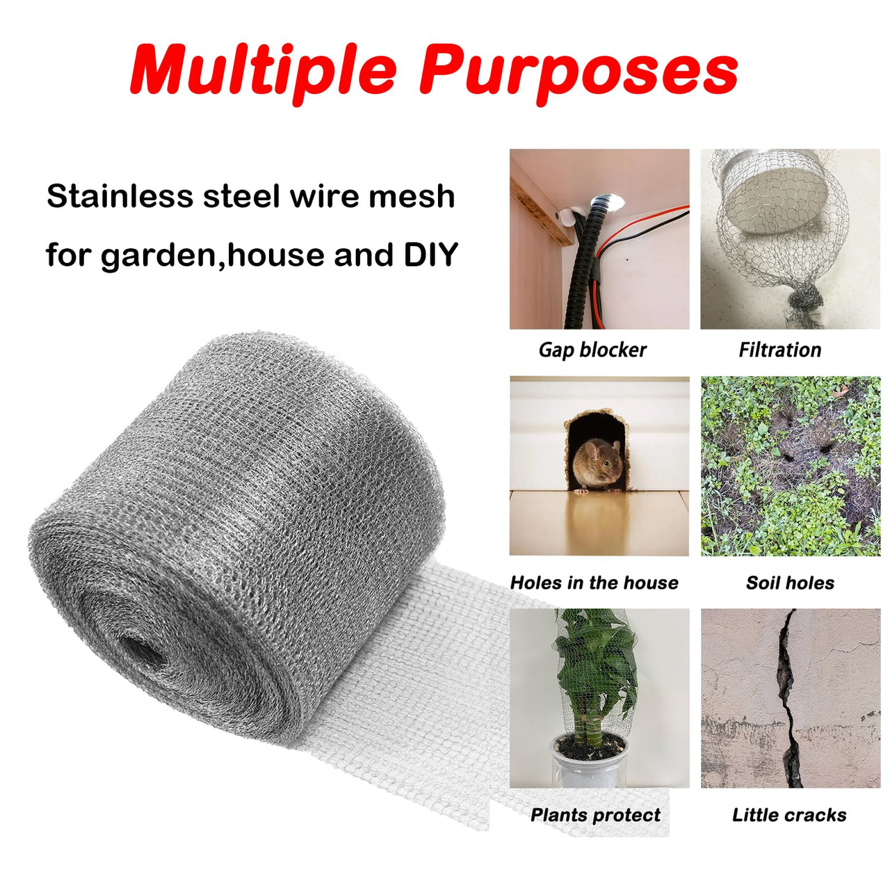 Wire Mesh for Mice Control 5 in X 30Ft,Hole Fill Fabric, Weep Holes Covers, Upgraded Stainless Steel Wire Mesh Roll, Flexible Stretchy Mesh Fabric for Garden House and DIY, Rodent Barrier