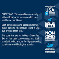 Thumbnail for Life Extension Lightly Caffeinated Mega Green Tea Extract, Camellia sinensis Extract with Concentrated EGCG polyphenol Content, Gluten-Free, Non-GMO, Vegetarian, 100 Capsules