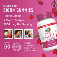 Thumbnail for MaryRuth Organics Biotin Gummies | Sugar Free | Vegan | Non-GMO | 2,500 mcg Biotin Supplement | Hair Skin and Nails Vitamins | Hair Growth Vitamins | Hair Growth Supplement | 60 Count
