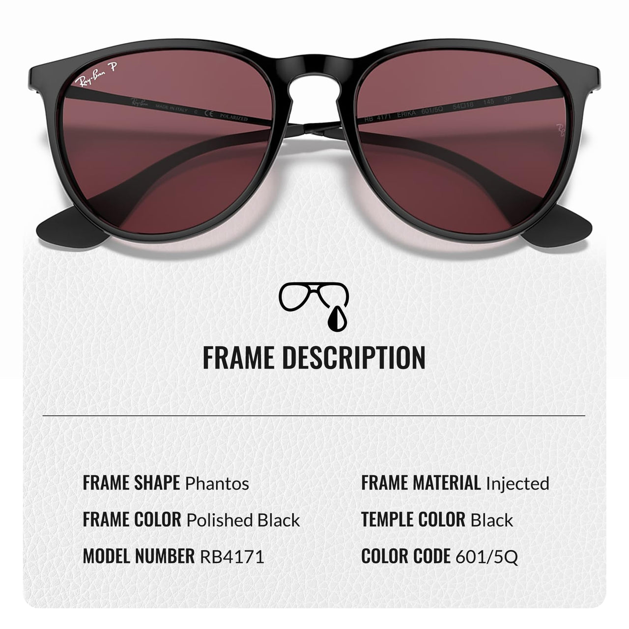 Ray-Ban RB4171 ERIKA CLASSIC POLARIZED Phantos Shaped Sunglasses for Men & Women – Includes Official Rayban Eyewear Kit – Ideal Formal & Casual Wear Sunglasses – Purple Lens