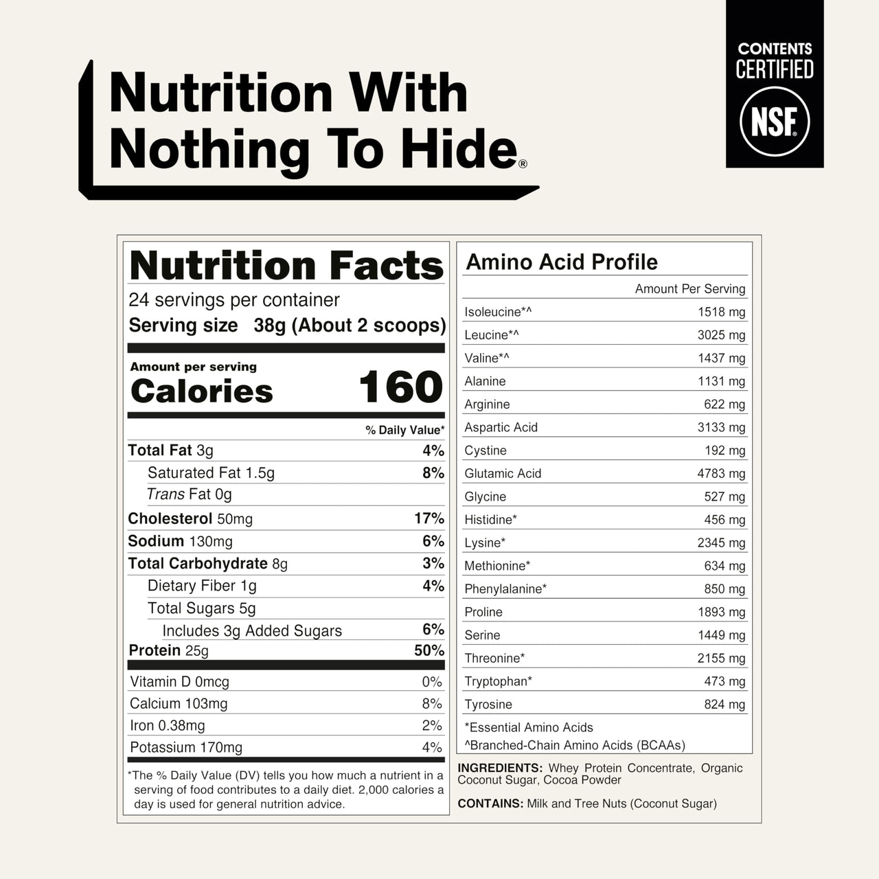 NAKED Whey Chocolate Protein Powder - Only 3 Ingredients - Grass Fed Whey Protein Powder, Organic Chocolate and Organic Coconut Sugar, NSF Certified, No GMO, No Soy, and Gluten Free - 24 Servings