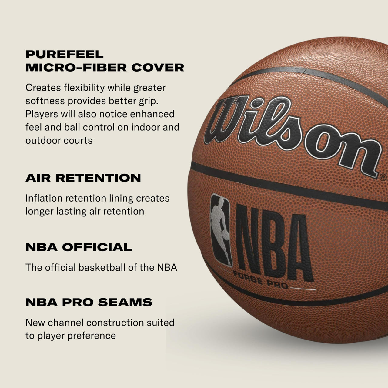 WILSON NBA Forge Pro Indoor/Outdoor Basketball - Brown, Size 7-29.5"
