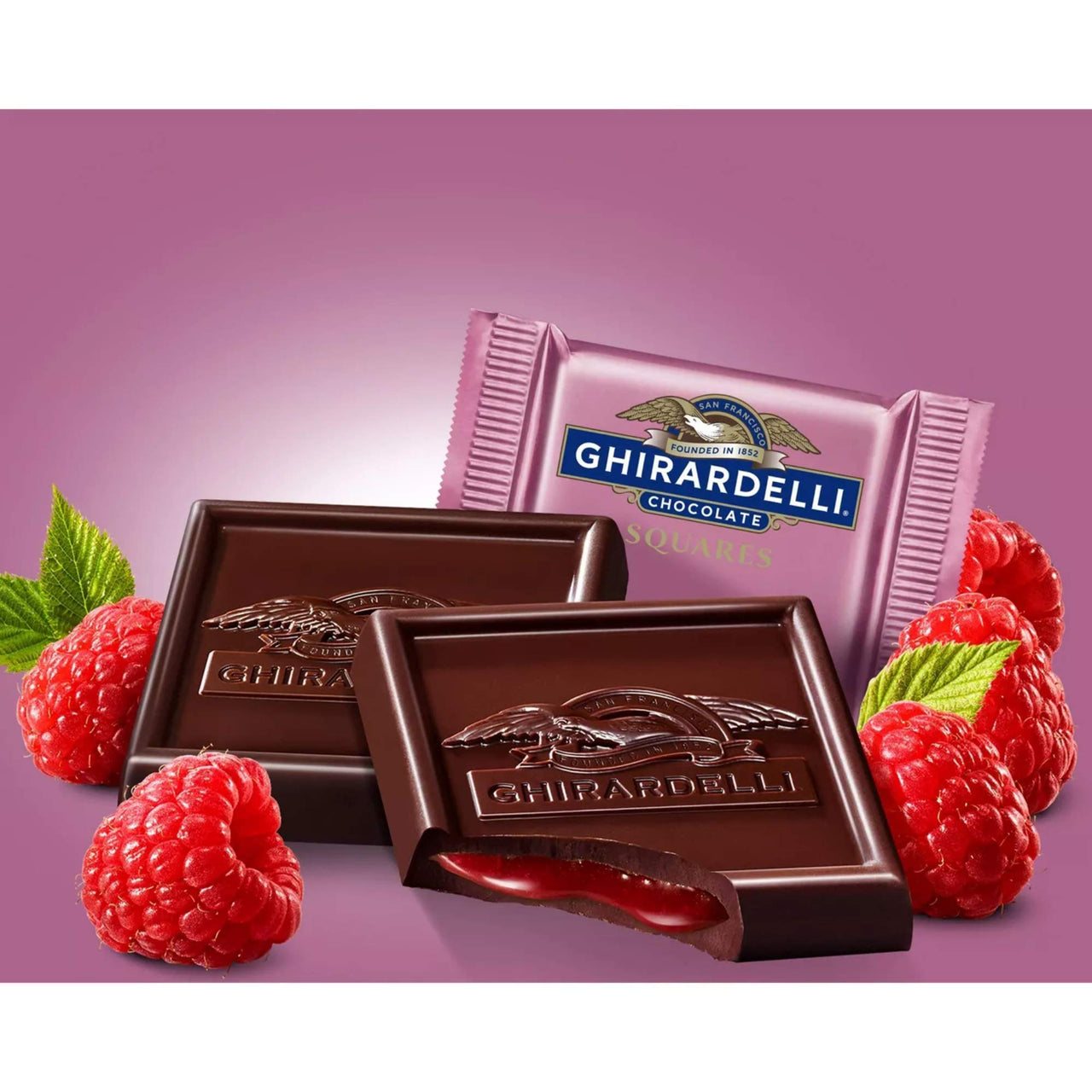 GHIRARDELLI Dark Chocolate Raspberry SQUARES, 5.32 oz Bag Premium Individually Wrapped Chocolate Candy Rich Dark Chocolate with Raspberry Filling