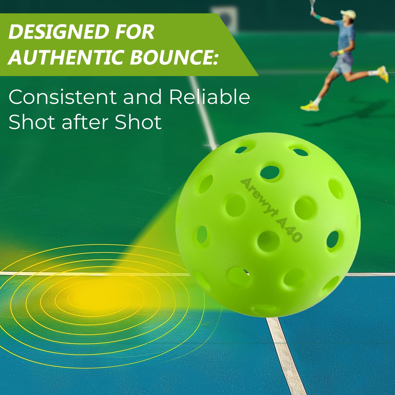 Arewyt Pickleball Balls, 6 Pack 40 Holes Outdoor Pickleball Balls, High Visibility and Bounce, Durable Pickle Balls for All Style Pickleball Paddles & All Skill Levels, Neon Green