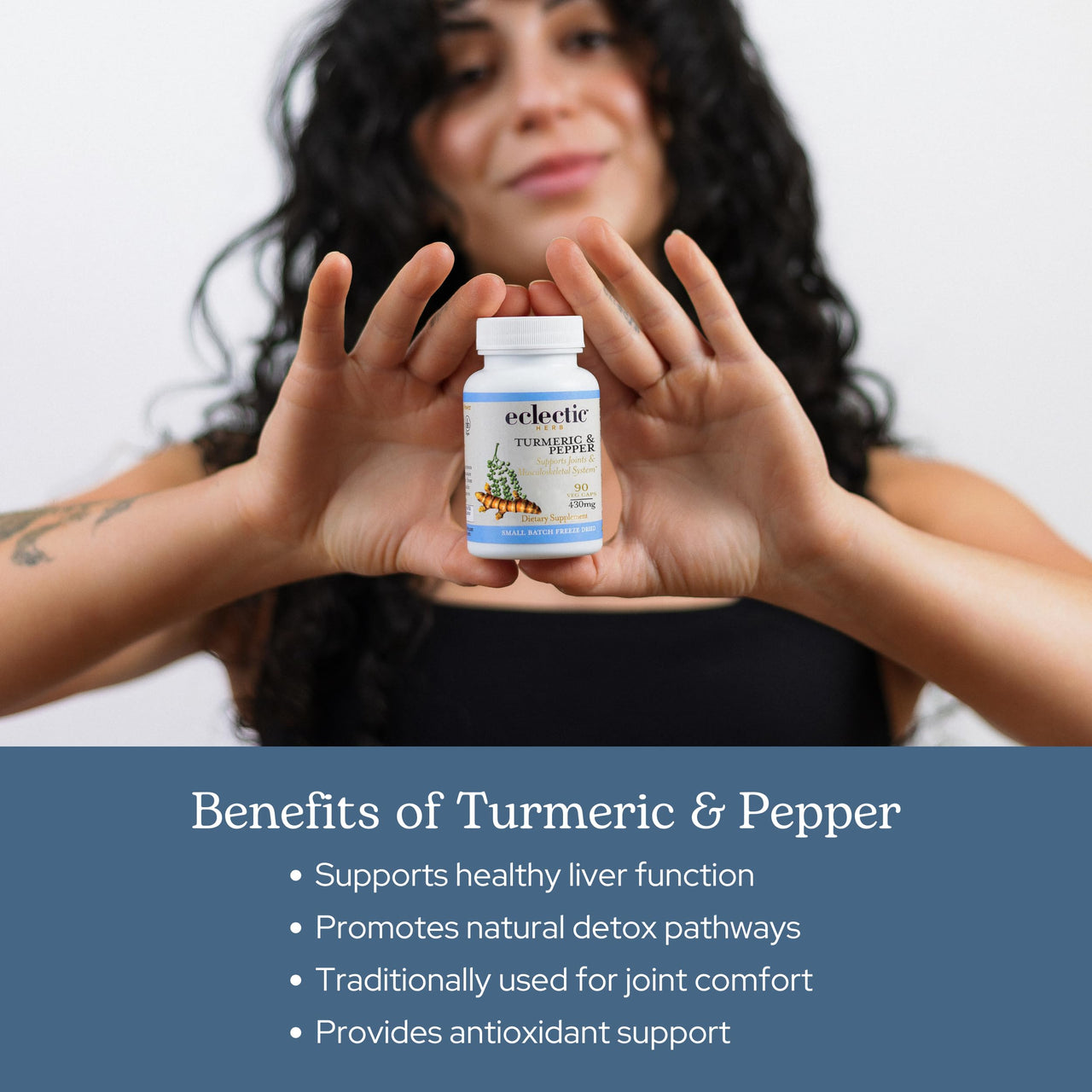 Eclectic Herb - Organic Turmeric & Pepper Capsules | Musculoskeletal System & Joint Health Support | Herbal Supplement | Vegan, Non-GMO, Gluten Free, Freeze-Dried (90 CT | 430 mg)