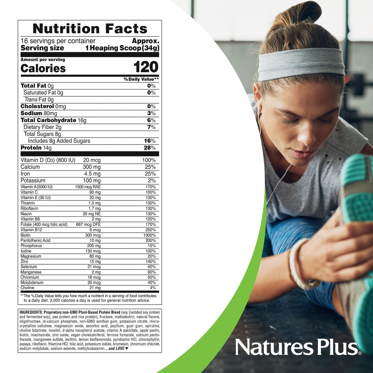 NaturesPlus SPIRU-TEIN, Banana - 1.2 lbs - Plant-Based Protein Shake - Non-GMO, Vegetarian, Gluten Free - 16 Servings