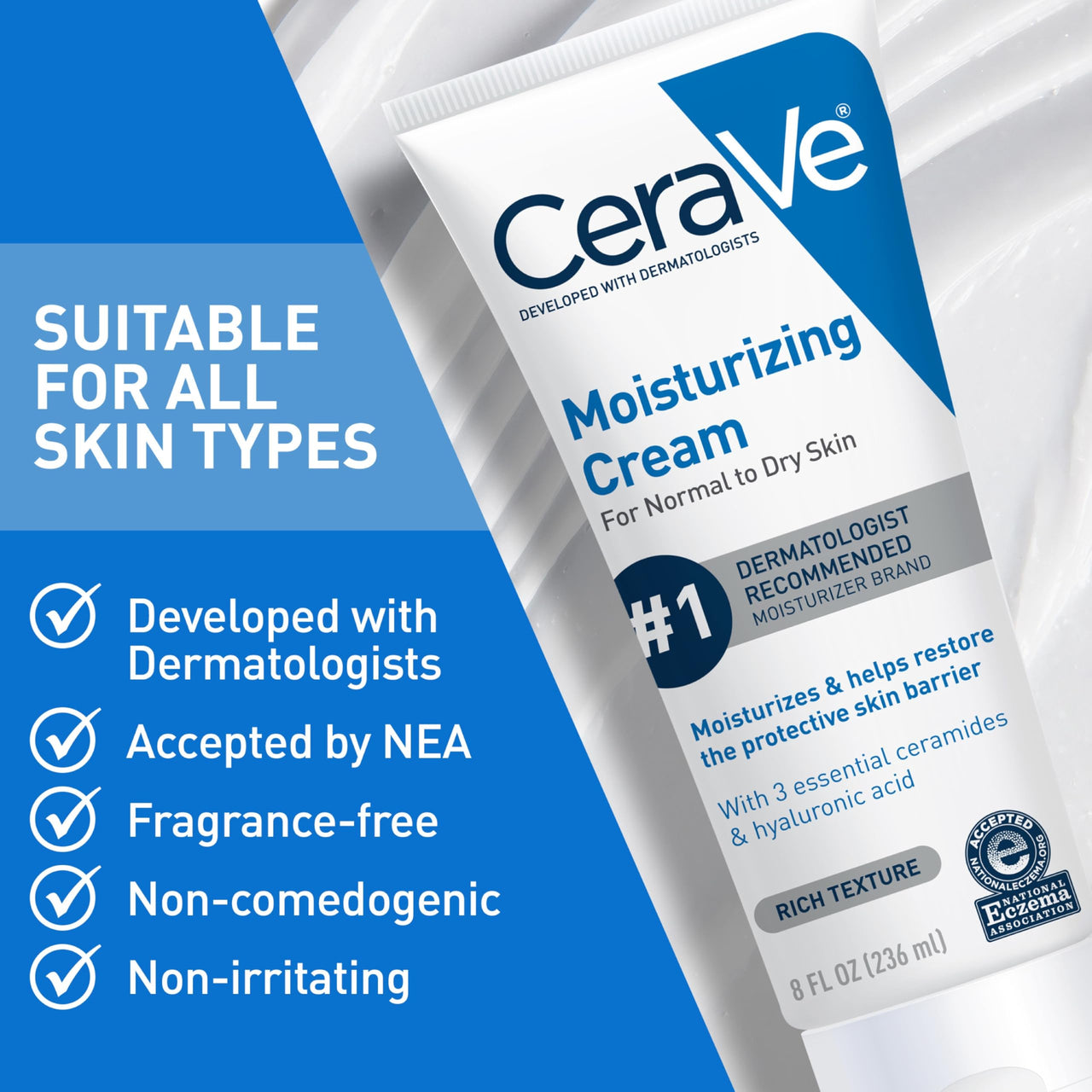 CeraVe Moisturizing Cream, Face Body Moisturizer, Normal to Dry Skin, 8 Fl Oz
