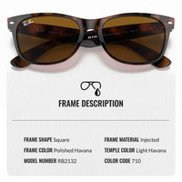 Thumbnail for Ray-Ban RB2132 NEW WAYFARER CLASSIC Square Shaped Non-Polarized Sunglasses for Men & Women – Includes Official RAYBAN Eyewear Kit – Ideal Formal & Casual Wear Sunglasses – B-15 Brown Lens
